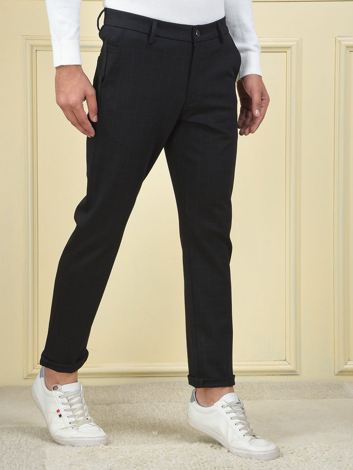 Navy Blue Checked Knitted Trousers