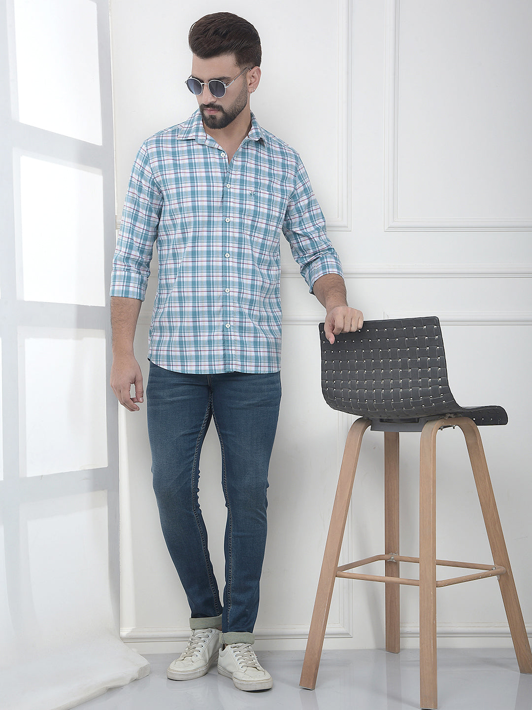 Blue Checked 100% Cotton Shirt