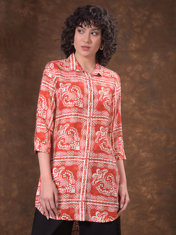 Red Geometric Print Longline Shirt