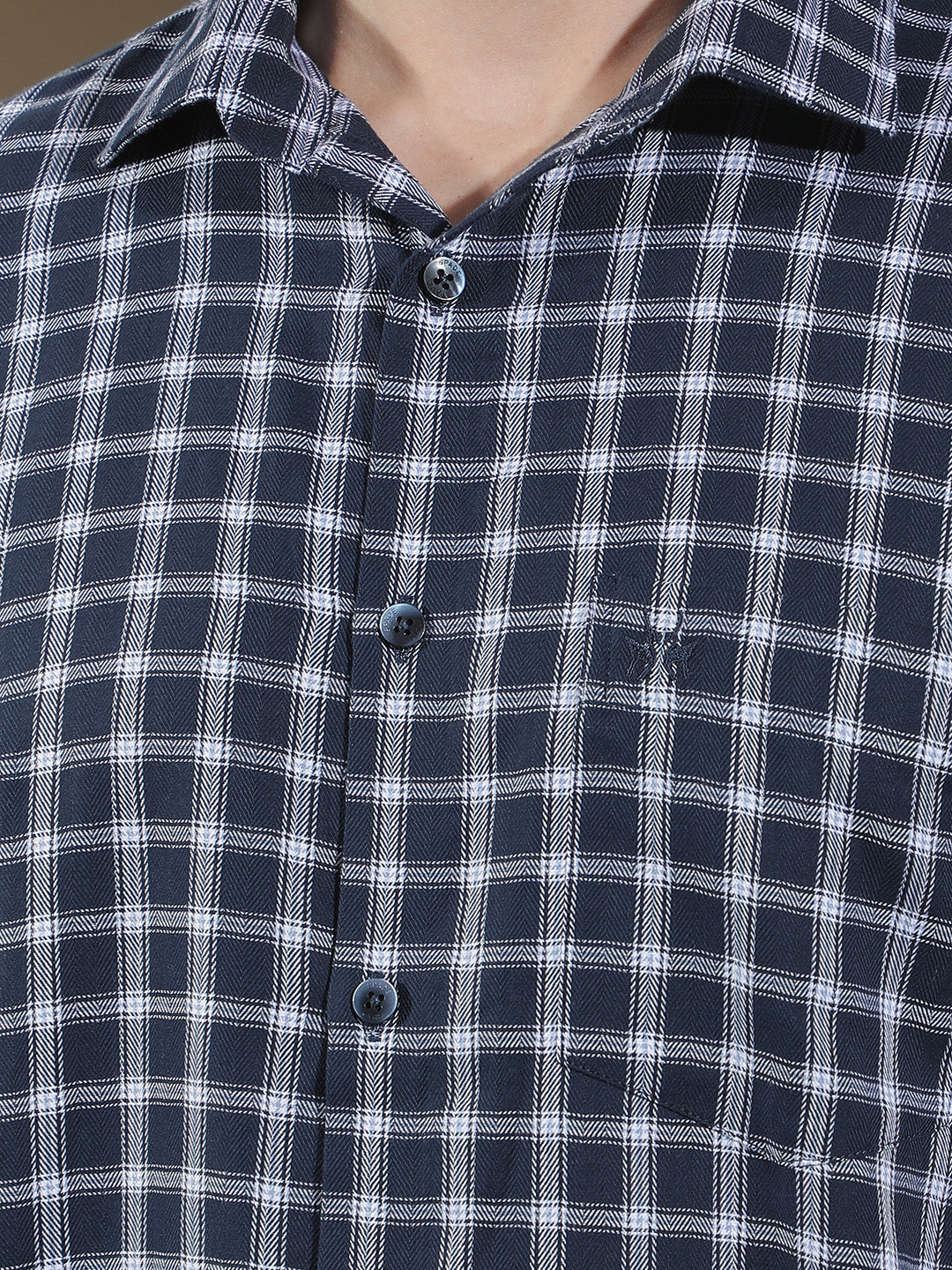 Navy Blue Checked 100% Cotton Shirt