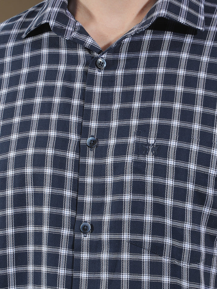 Navy Blue Checked 100% Cotton Shirt