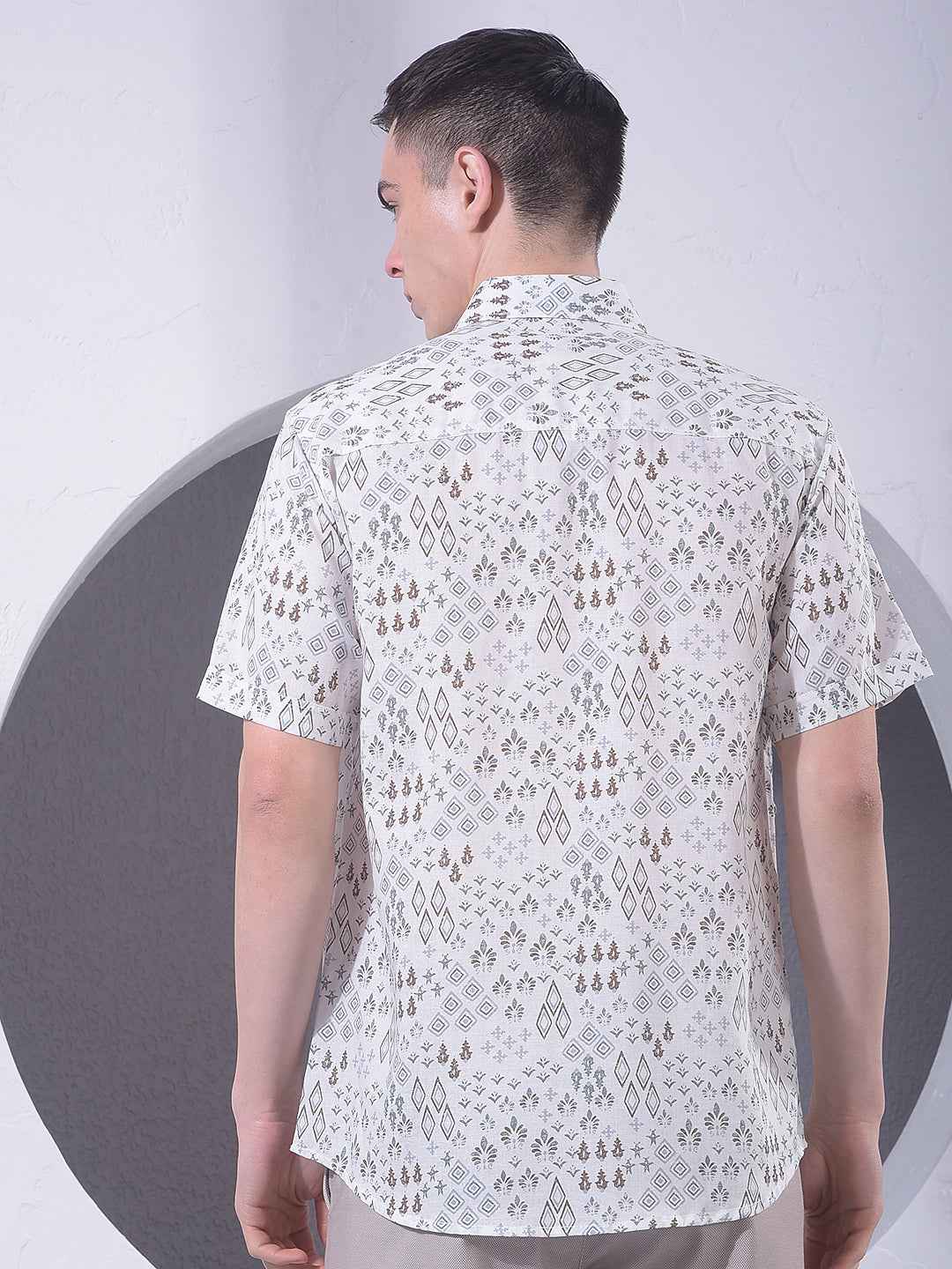 White Printed Linen Shirt