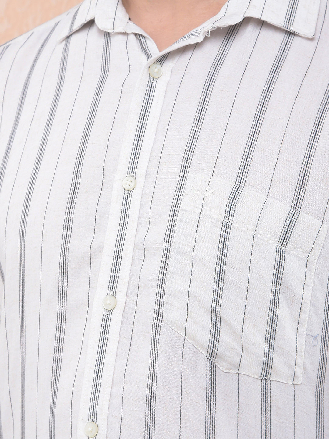 Beige Vertical Striped Linen Shirt