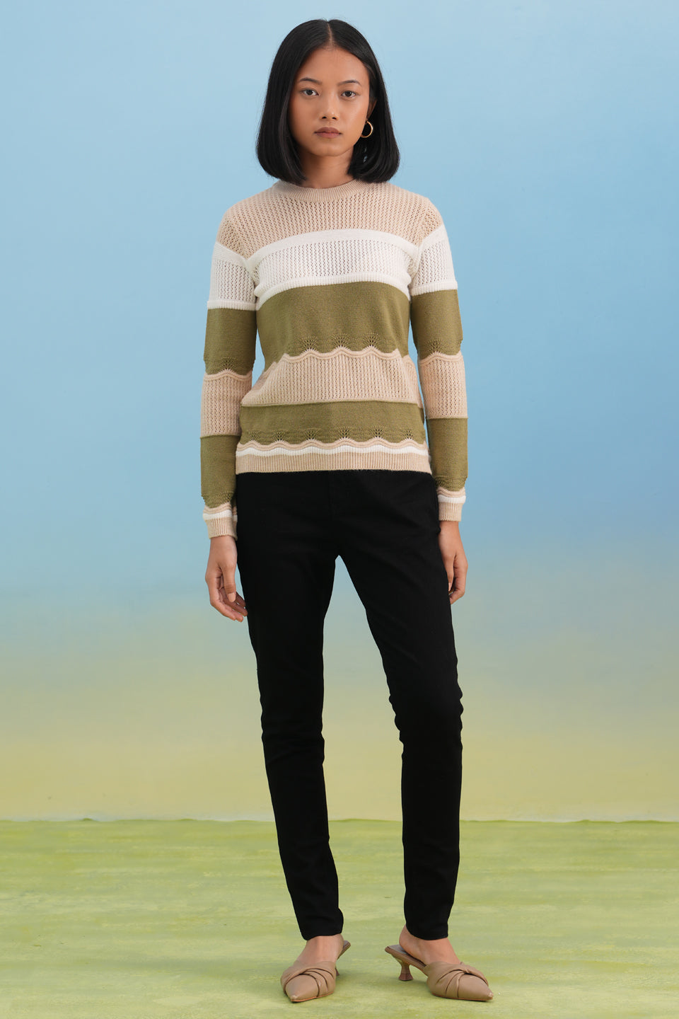 Olive Layered Color-Block Winter Pullover