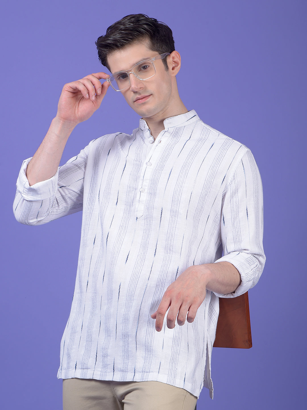 White Vertical Stripes 100% Cotton Kurta