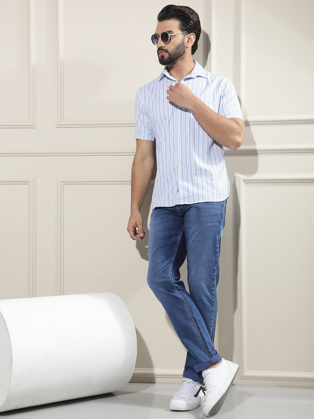 Navy Blue Cotton Jeans
