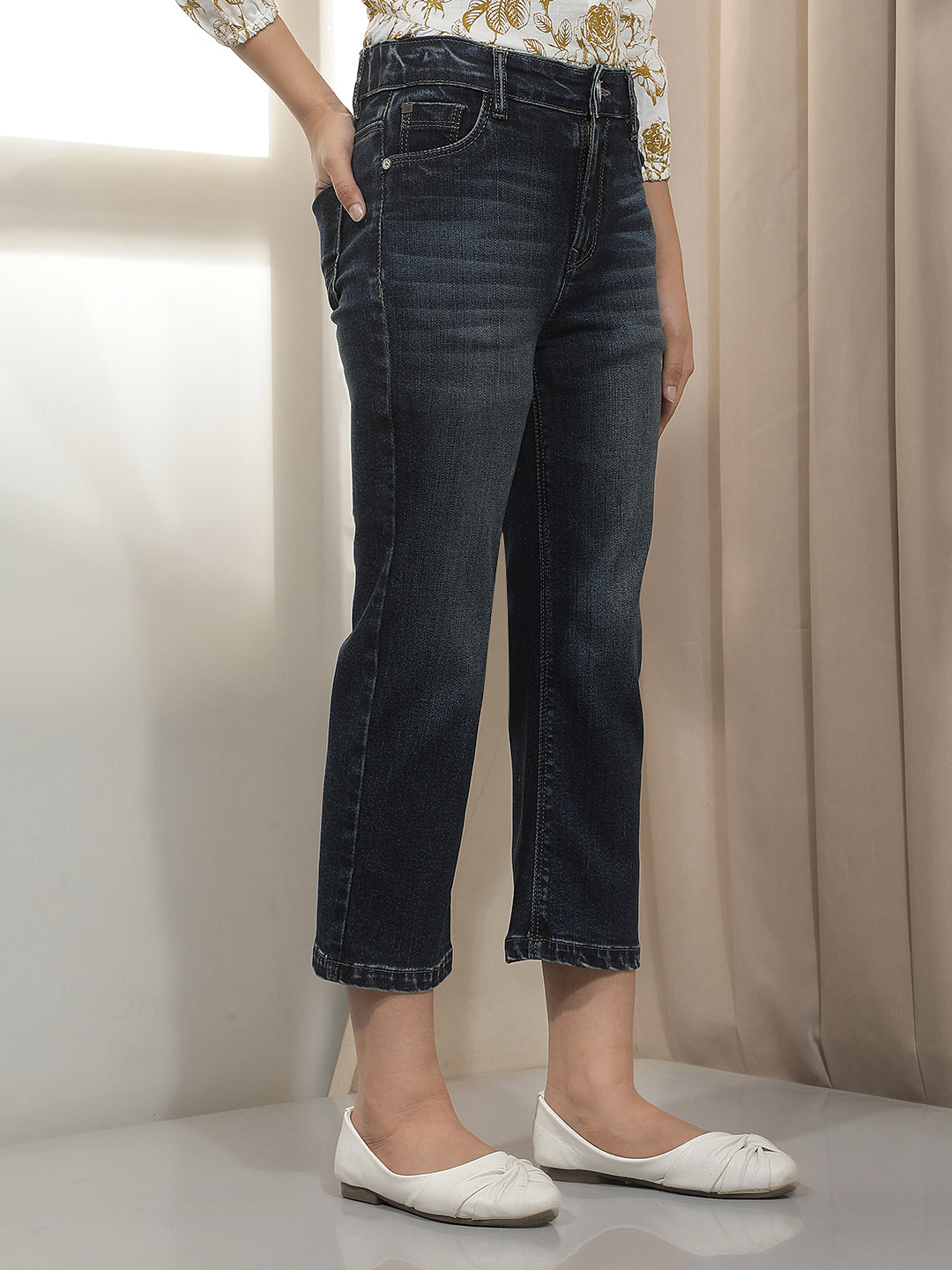 Blue Straight Cropped Jeans