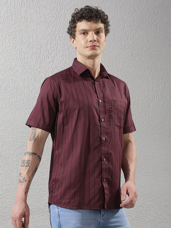 Maroon Vertical Stripes Shirt