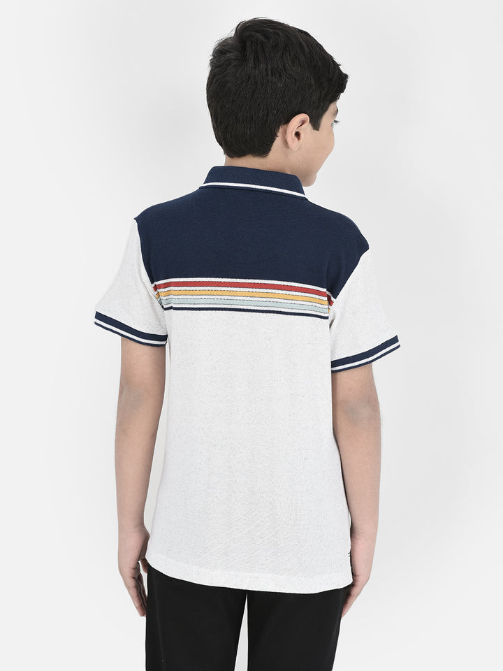 Grey Horizontal Stripes Polo Neck T-Shirt