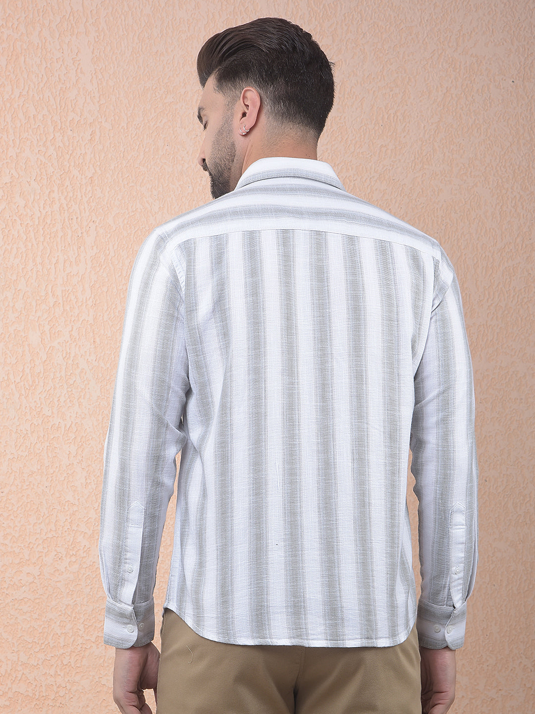 Grey Vertical Stripes 100% Cotton Shirt