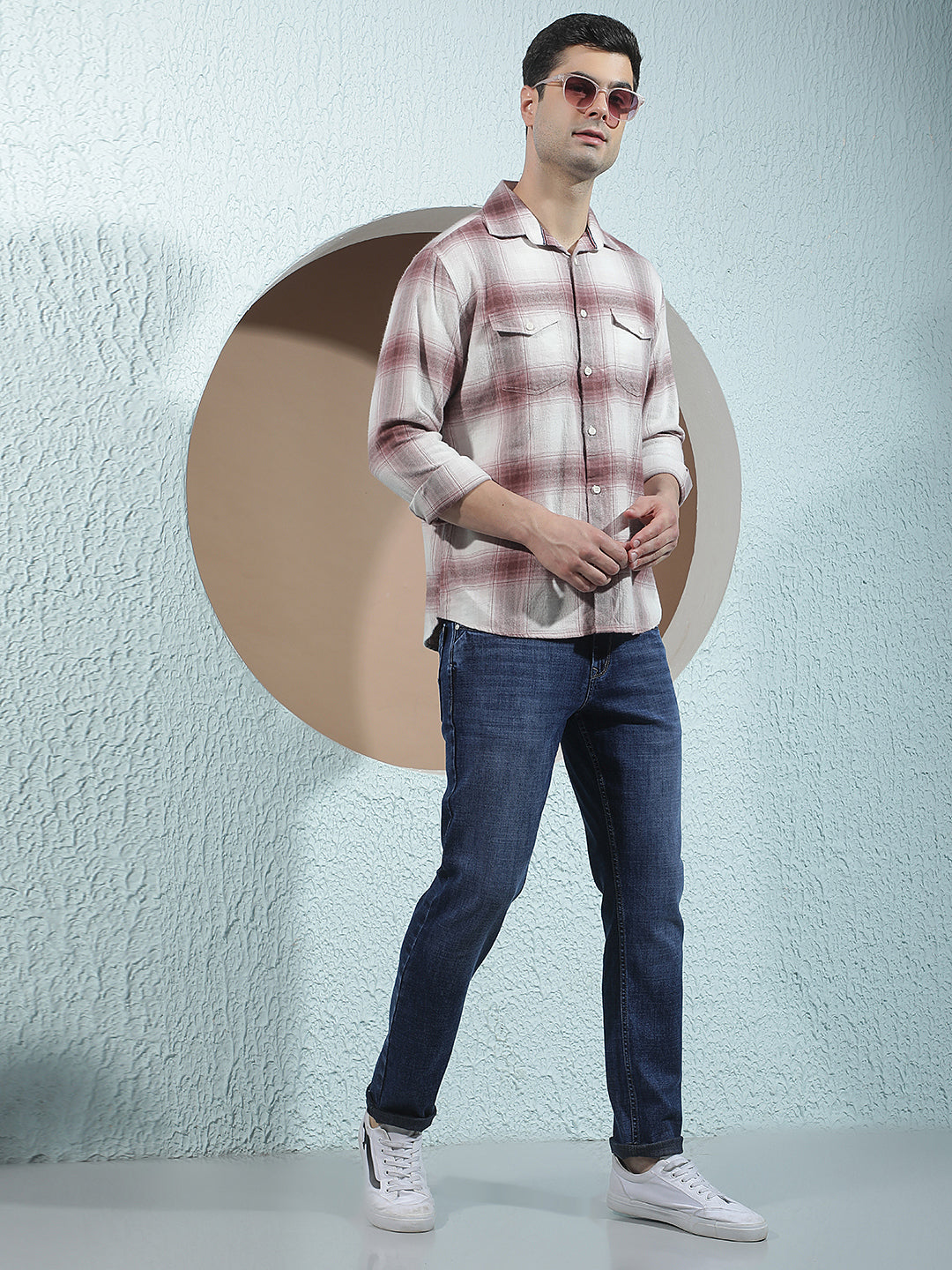 Purple Checked 100% Cotton Double Pocket Shirt