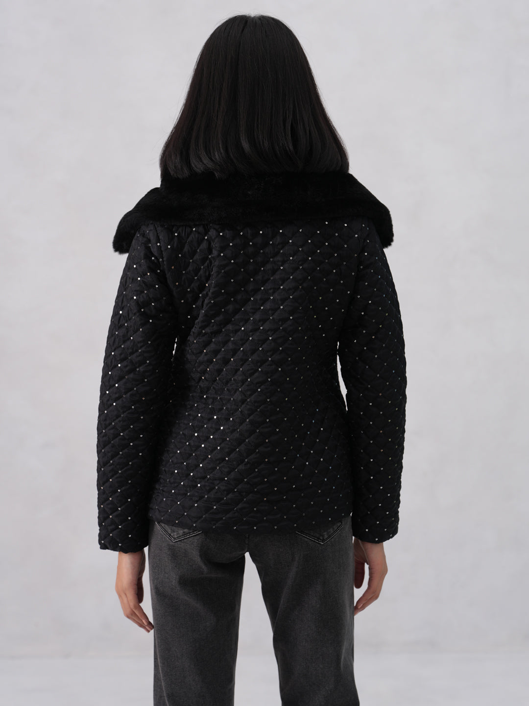 Embellished Paded Black Jacket