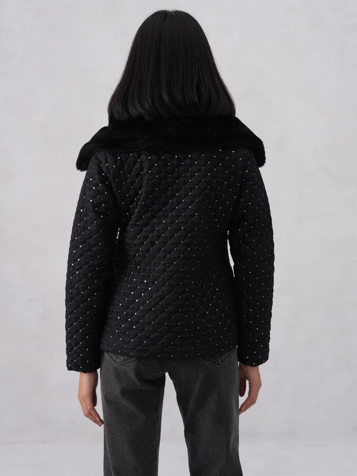Embellished Paded Black Jacket