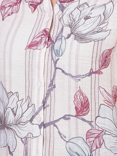 Maroon Floral Print V-Neck Shirt