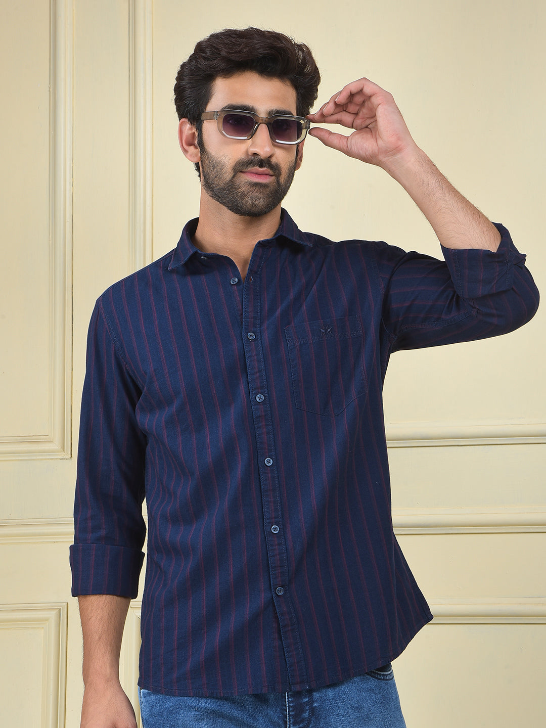 Red Vertical Stripes 100% Cotton Shirt
