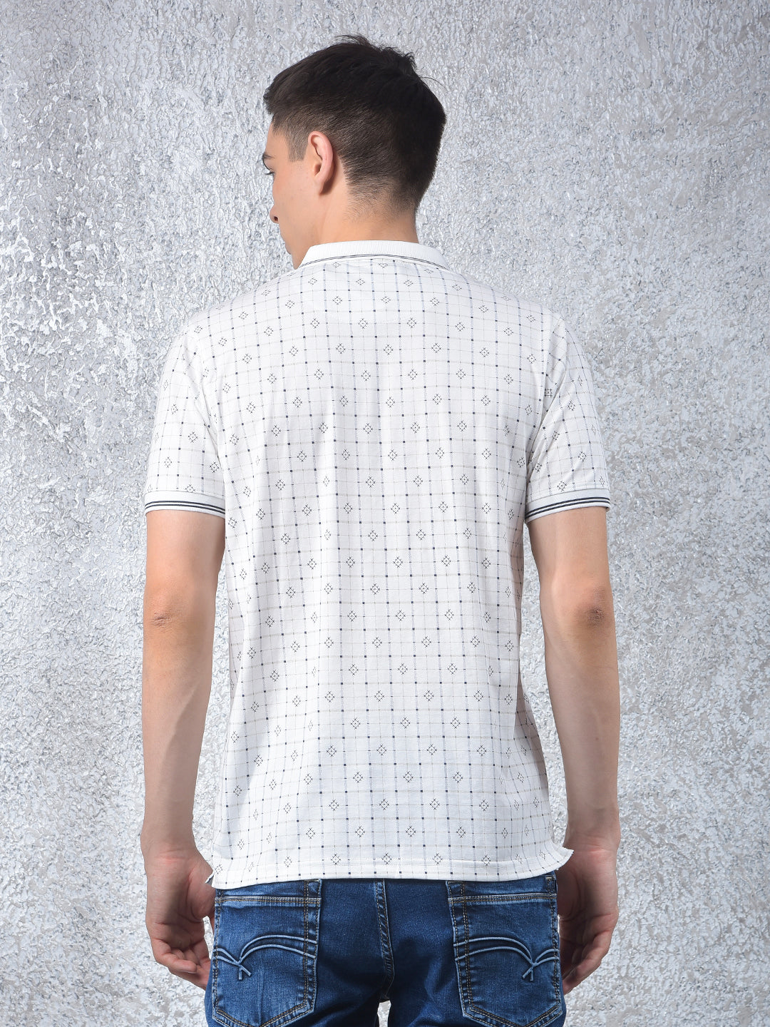 White Printed Polo Neck T-Shirt