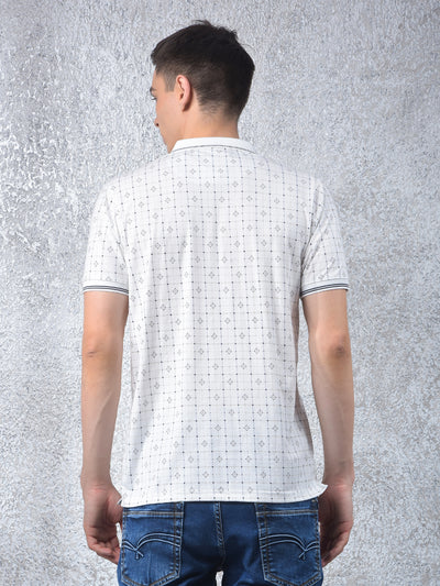 White Printed Polo Neck T-Shirt