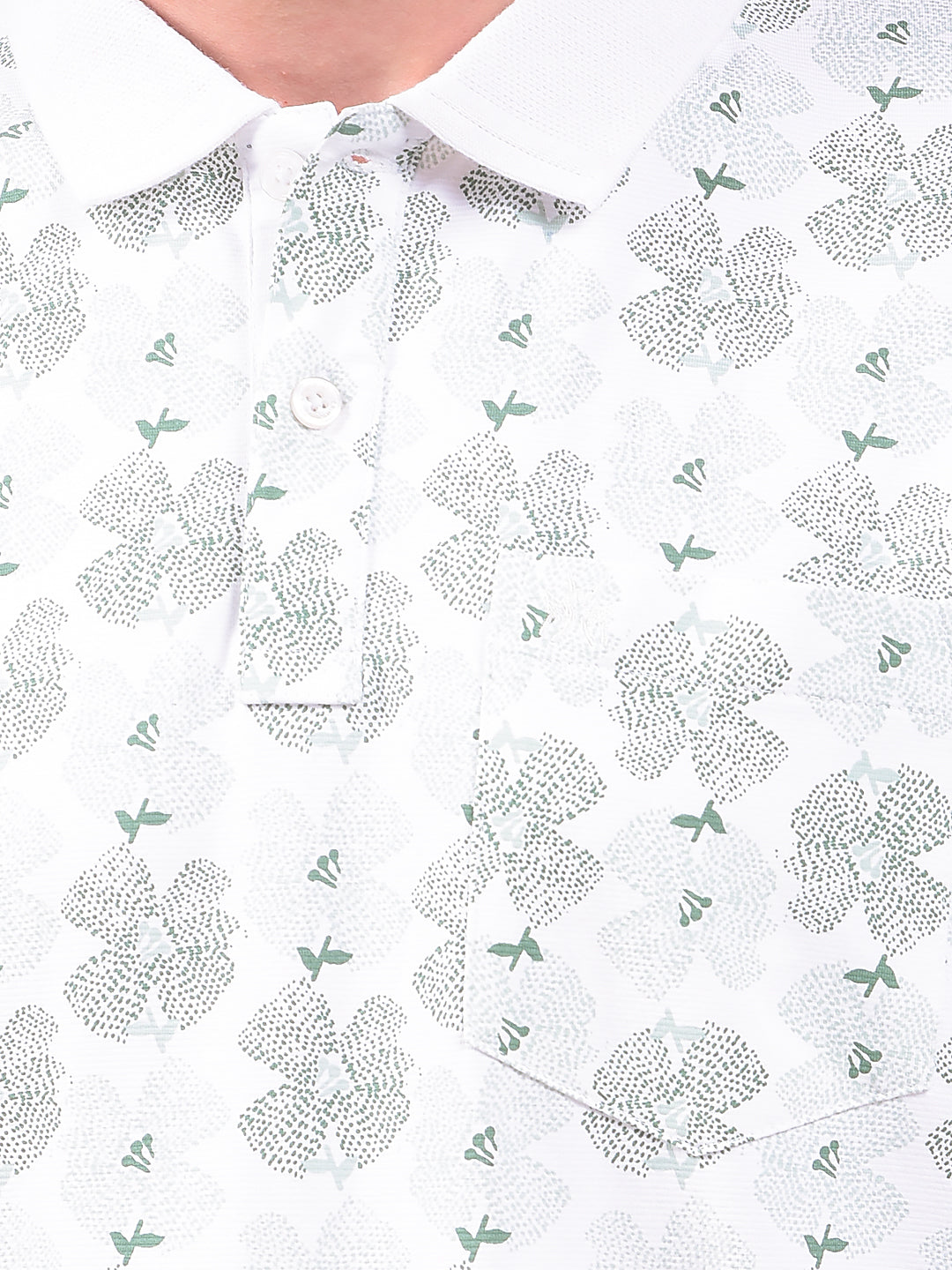 Green Floral Print Polo Neck T-Shirt
