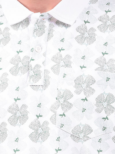 Green Floral Print Polo Neck T-Shirt