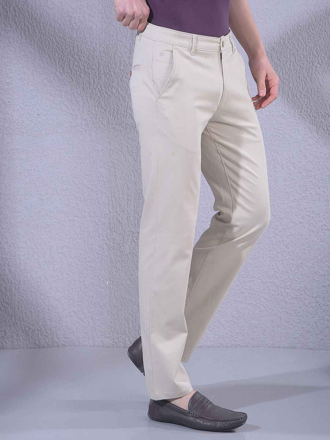 Tan Printed Straight Trousers