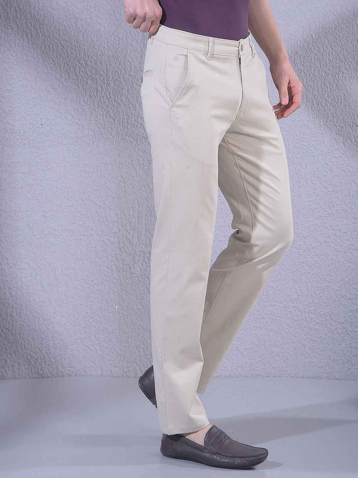 Tan Printed Straight Trousers