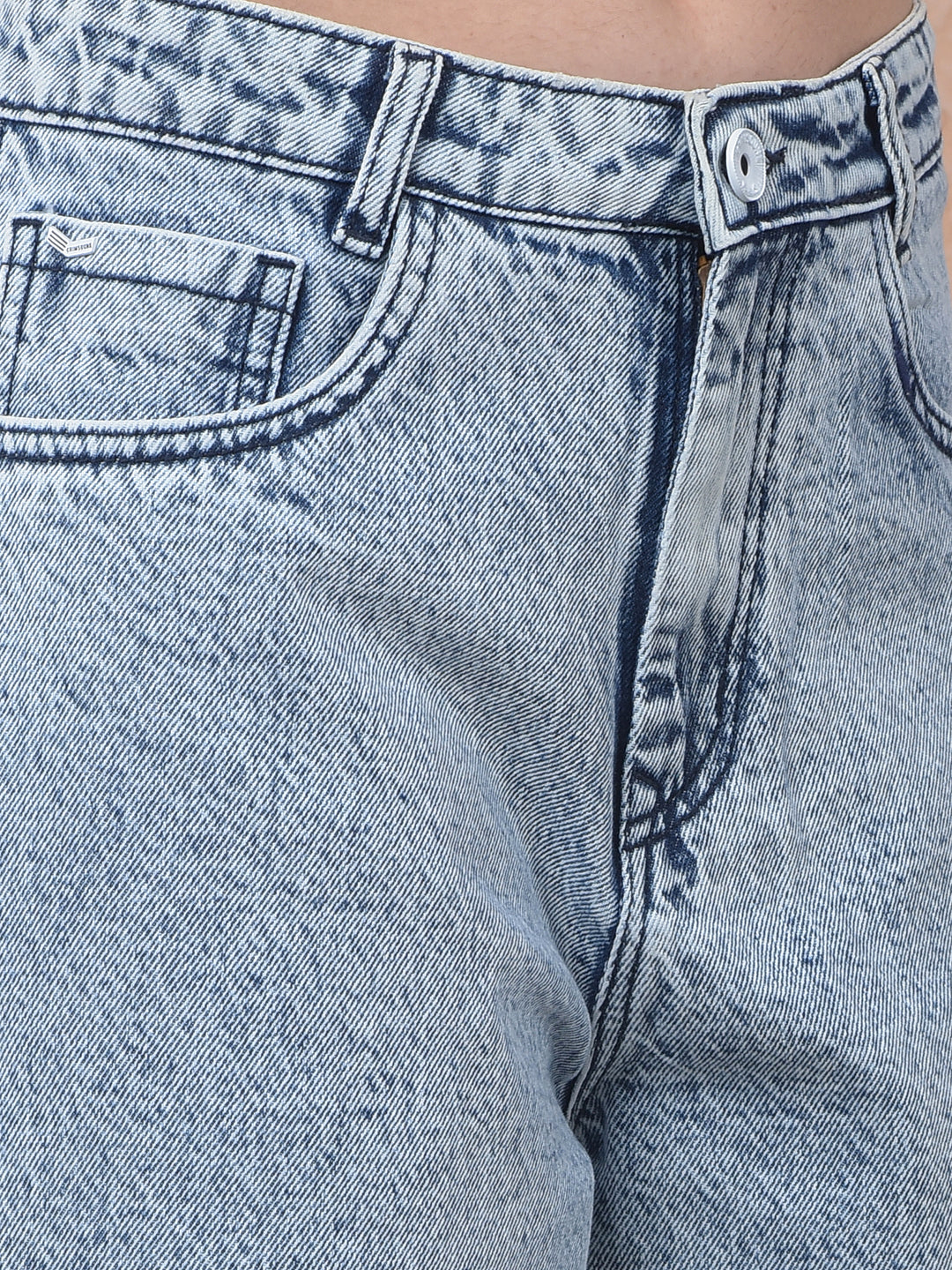 Textured 100% Cotton Wide Leg Blue Baggy Jeans