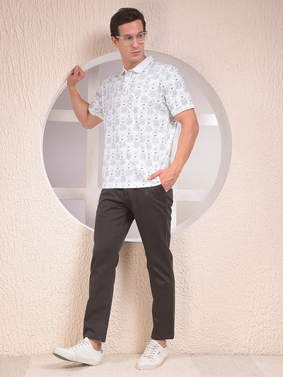 Green Floral Print Polo Neck T-Shirt