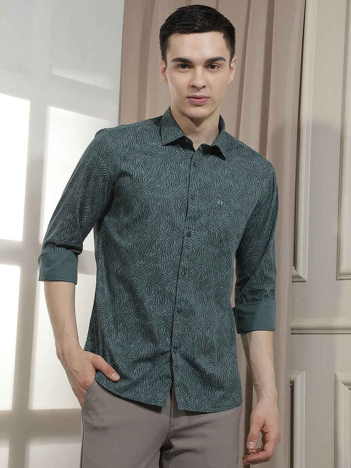 Vivid Green Botanical Printed Shirt