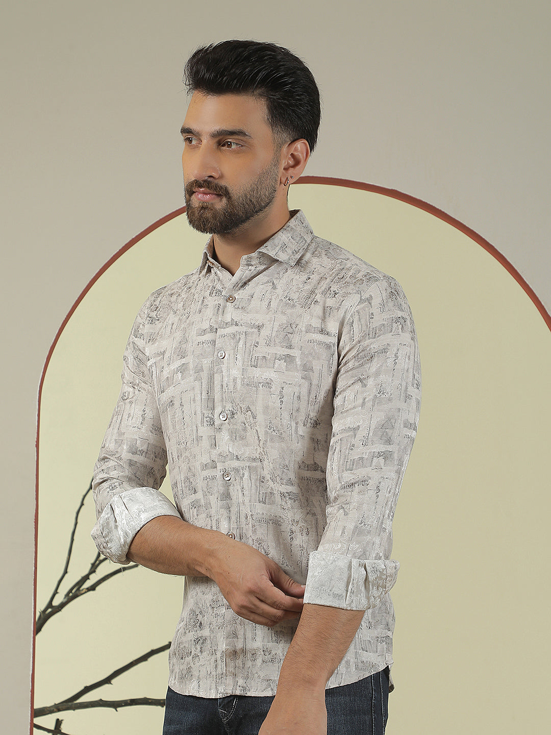 Beige Floral Print Shirt