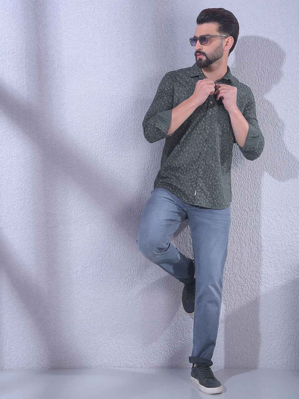 Green Floral Print 100% Cotton Shirt