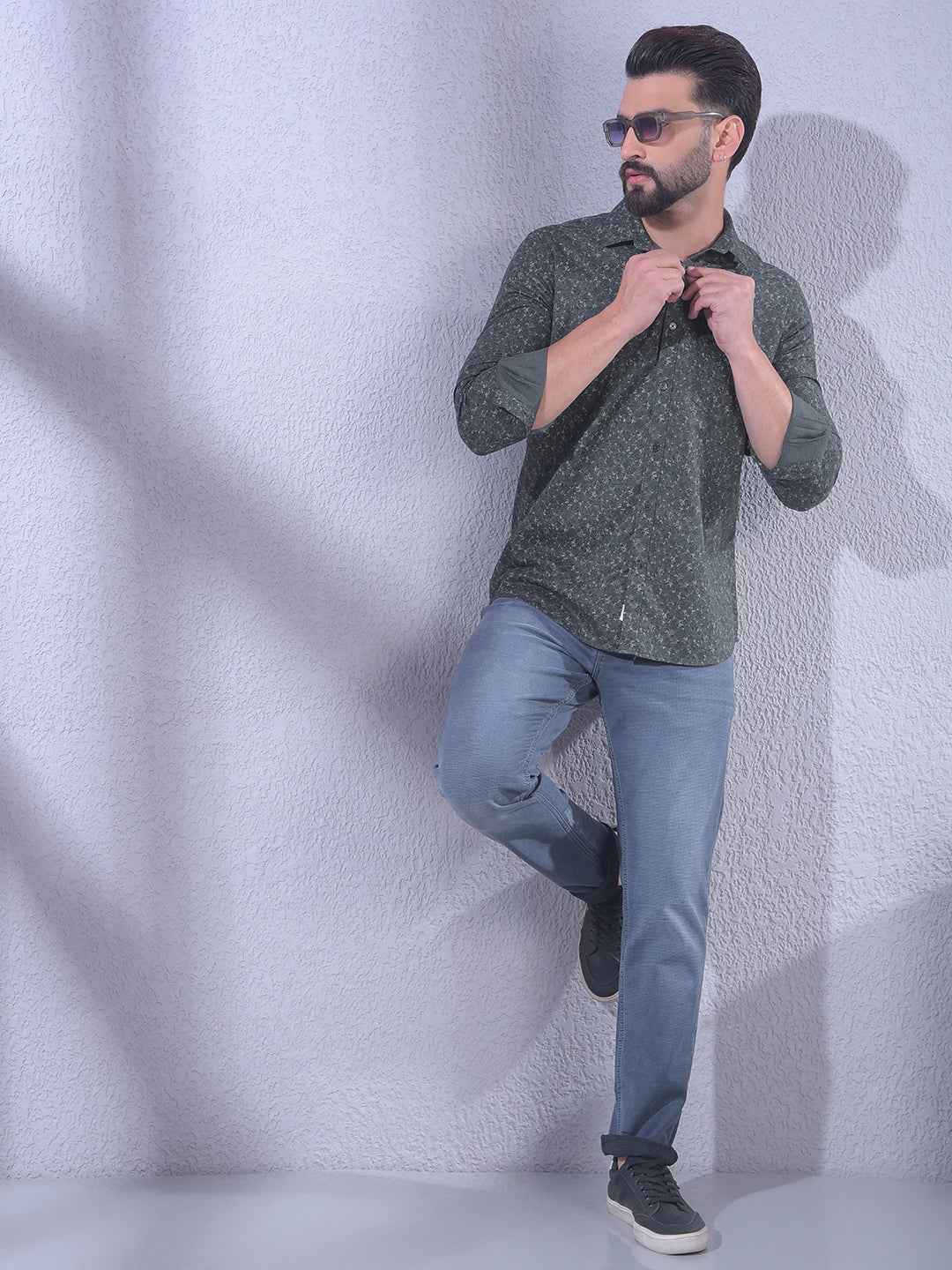 Green Floral Print 100% Cotton Shirt