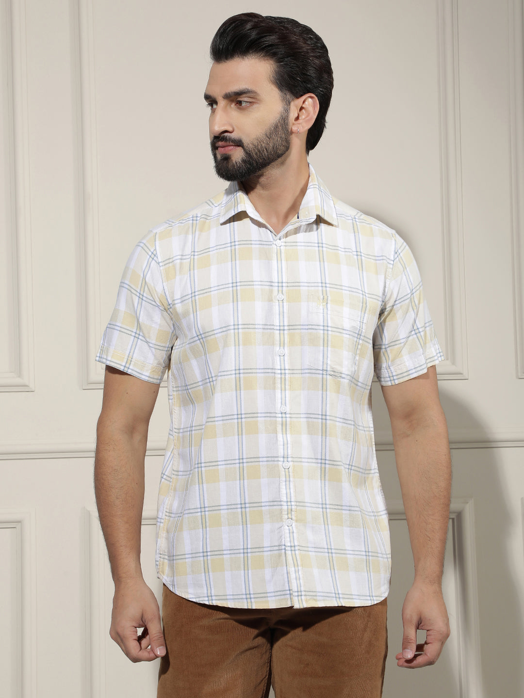 Yellow Checked 100% Cotton Shirt
