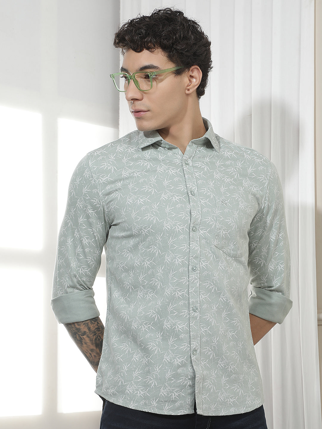 Green Botanical Print Shirt