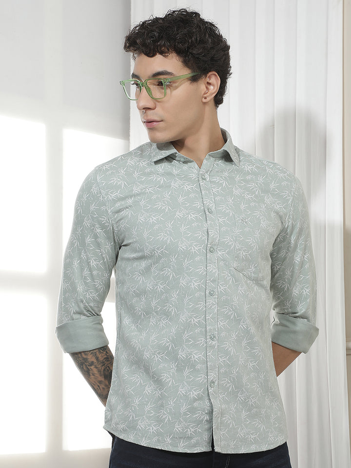 Green Botanical Print Shirt