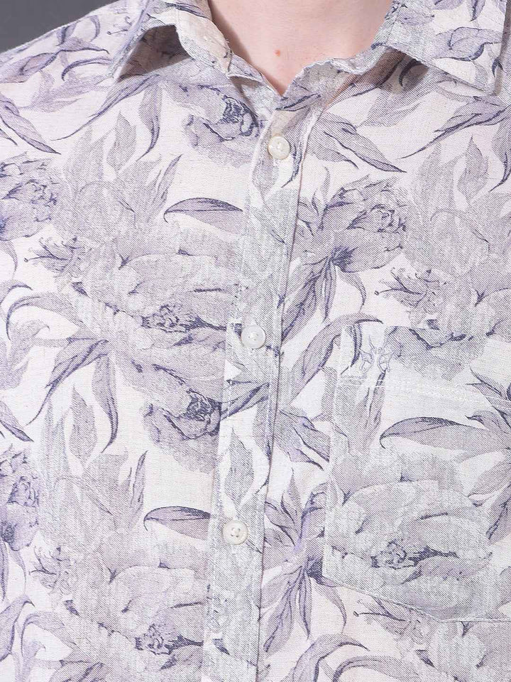 Purple Floral Print Linen Shirt