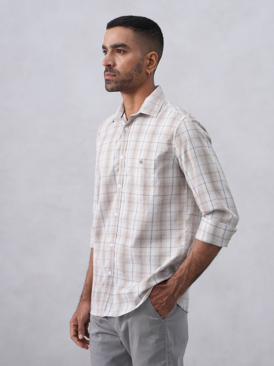 Brown Checked 100% Cotton Shirt
