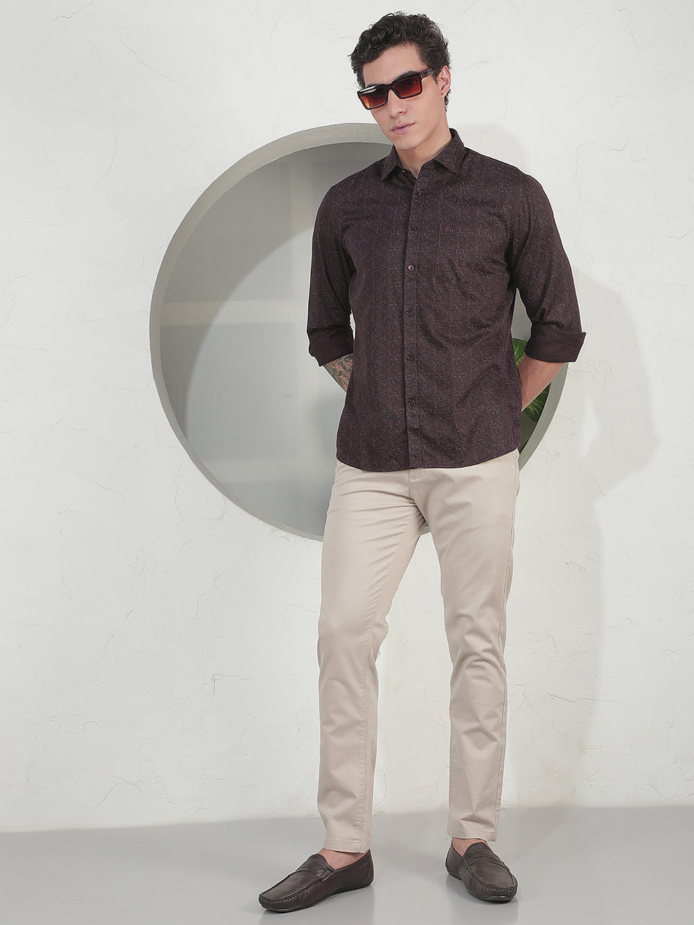 Brown Botanical Print Shirt