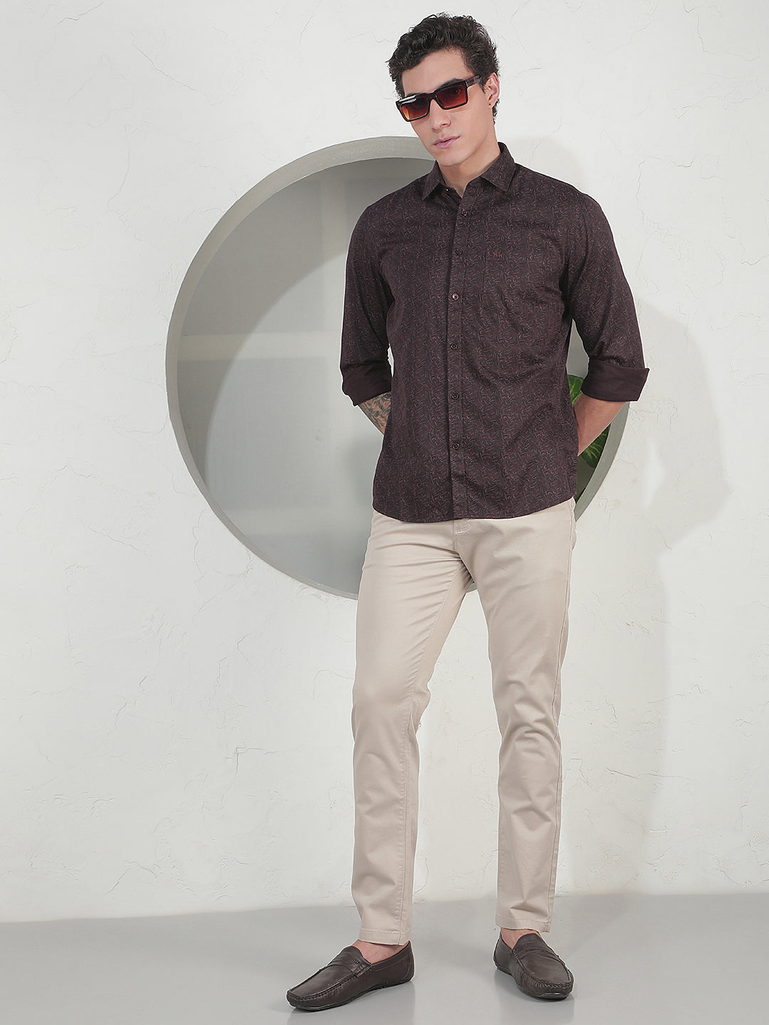 Brown Botanical Print Shirt