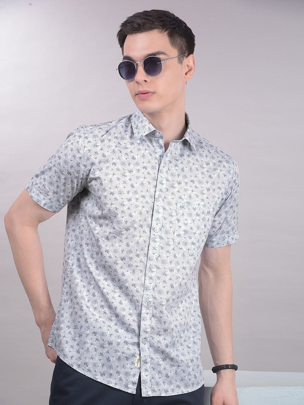 Blue Floral Print Shirt-Men Shirts-Crimsoune Club