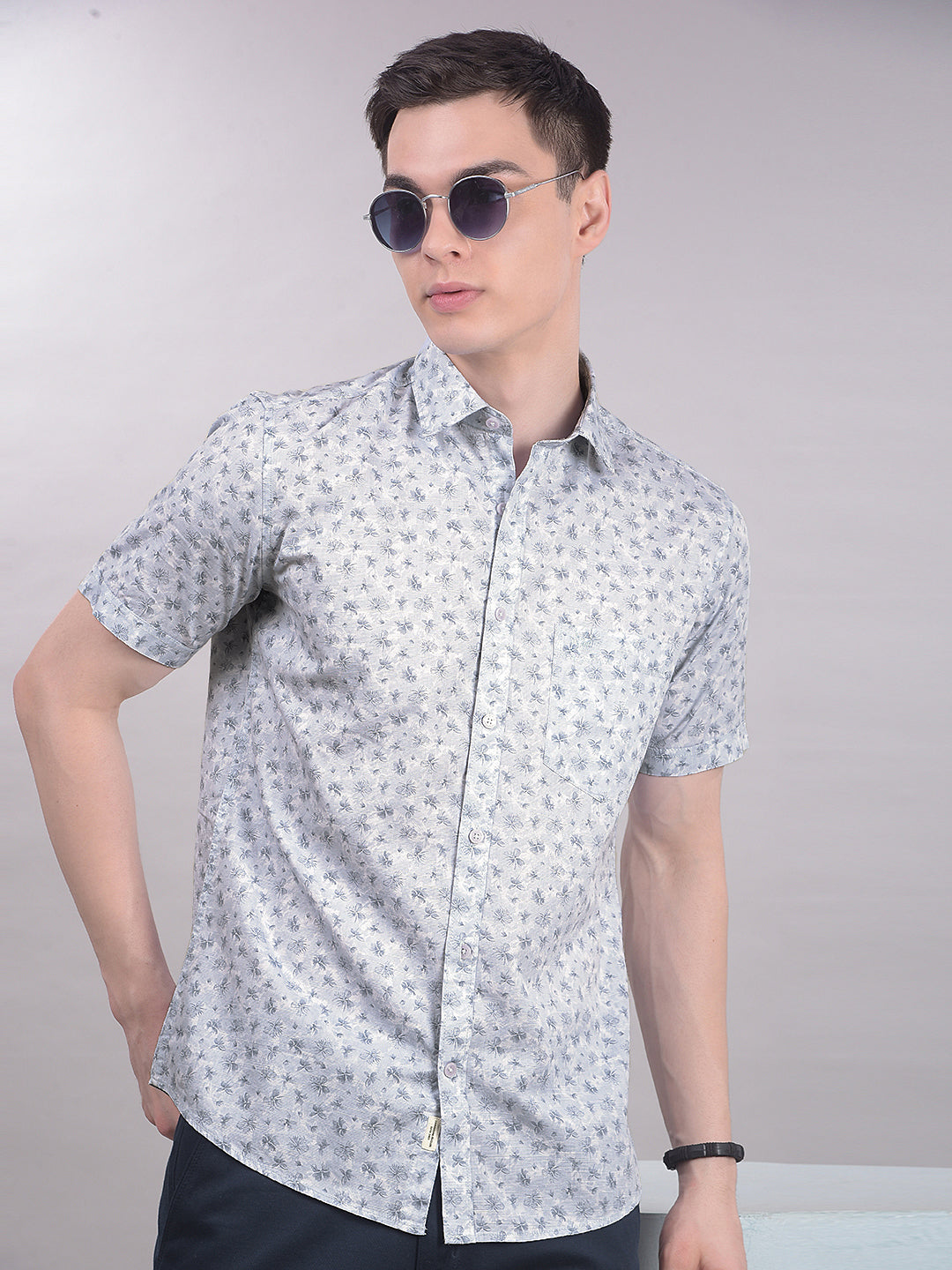 Blue Floral Print Shirt-Men Shirts-Crimsoune Club