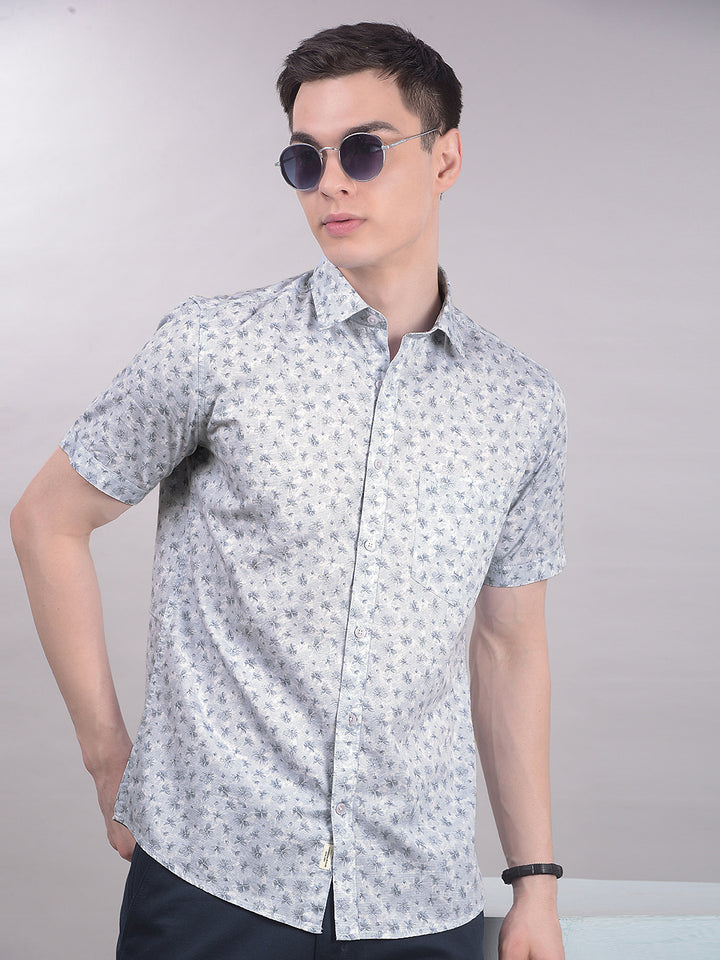 Blue Floral Print Shirt-Men Shirts-Crimsoune Club