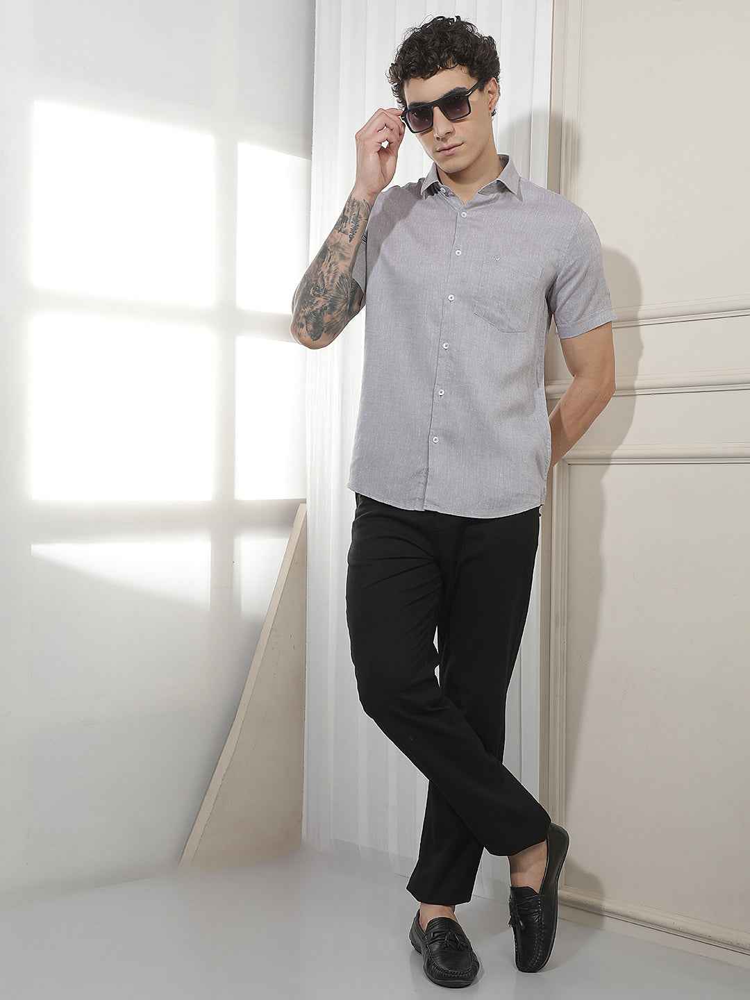 Classic Grey Casual Linen Shirt