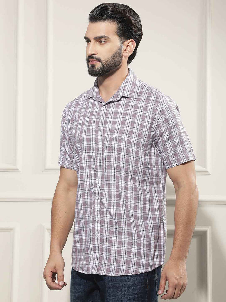 Purple 100% Cotton Checked Shirt