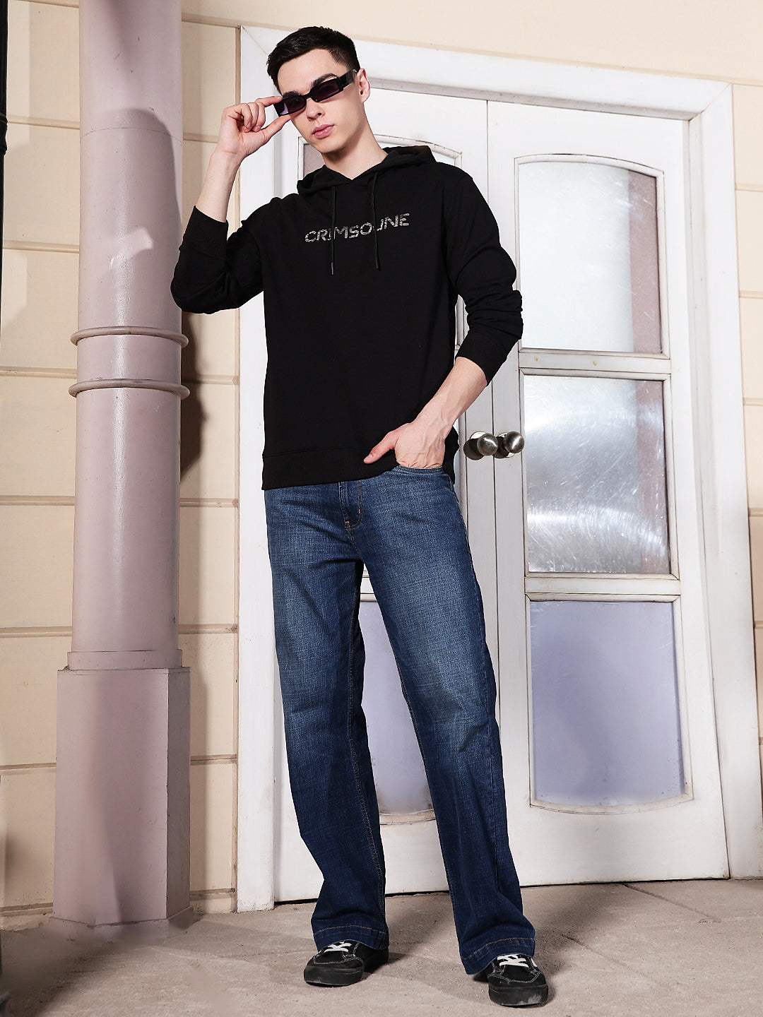 Black Typographic Printed Hooded Sweatshirt