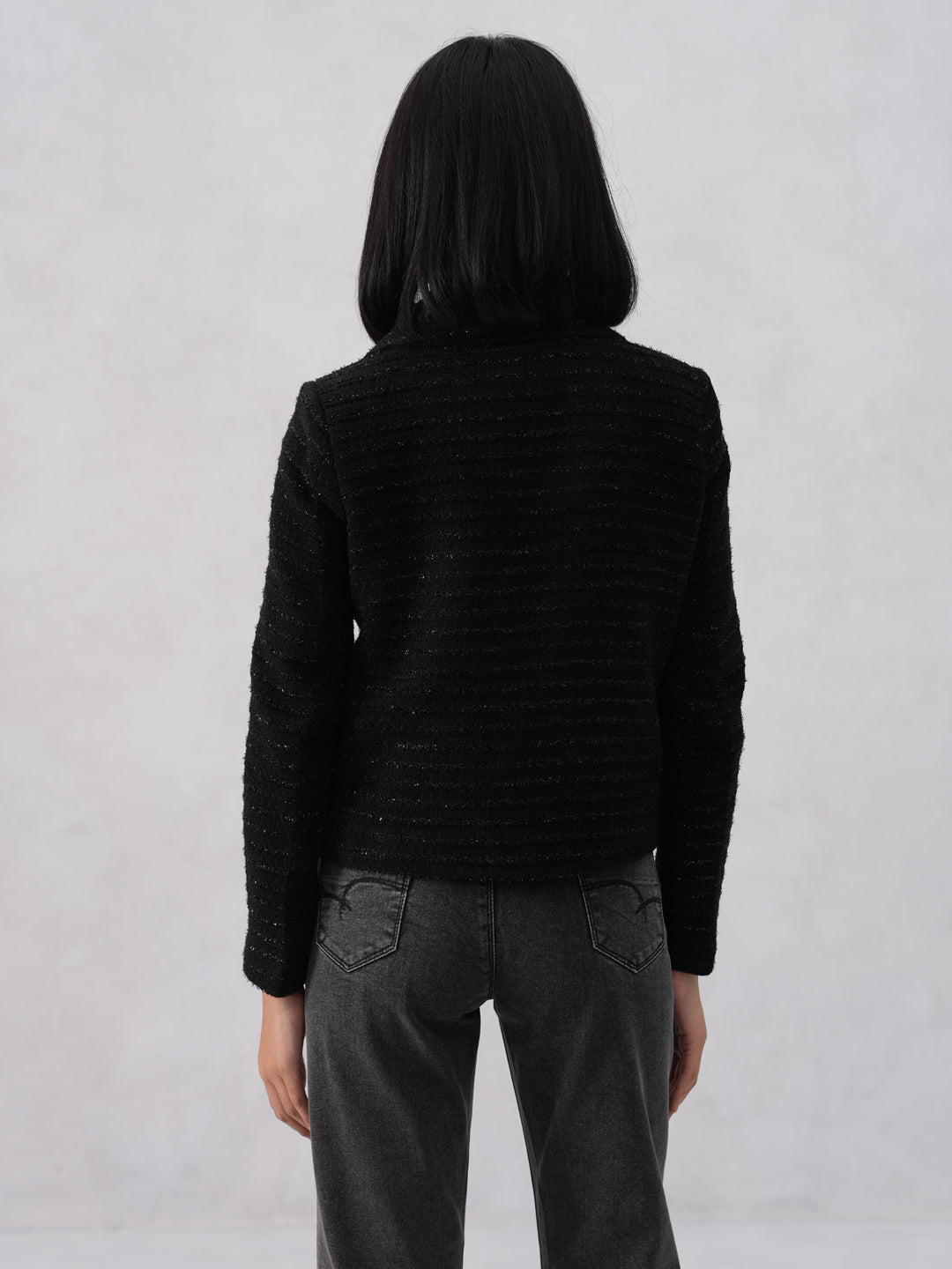 Midnight Textured Black Jacquard Coat