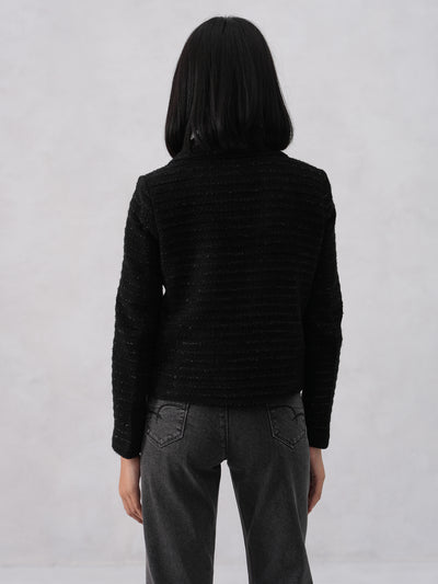 Midnight Textured Black Jacquard Coat
