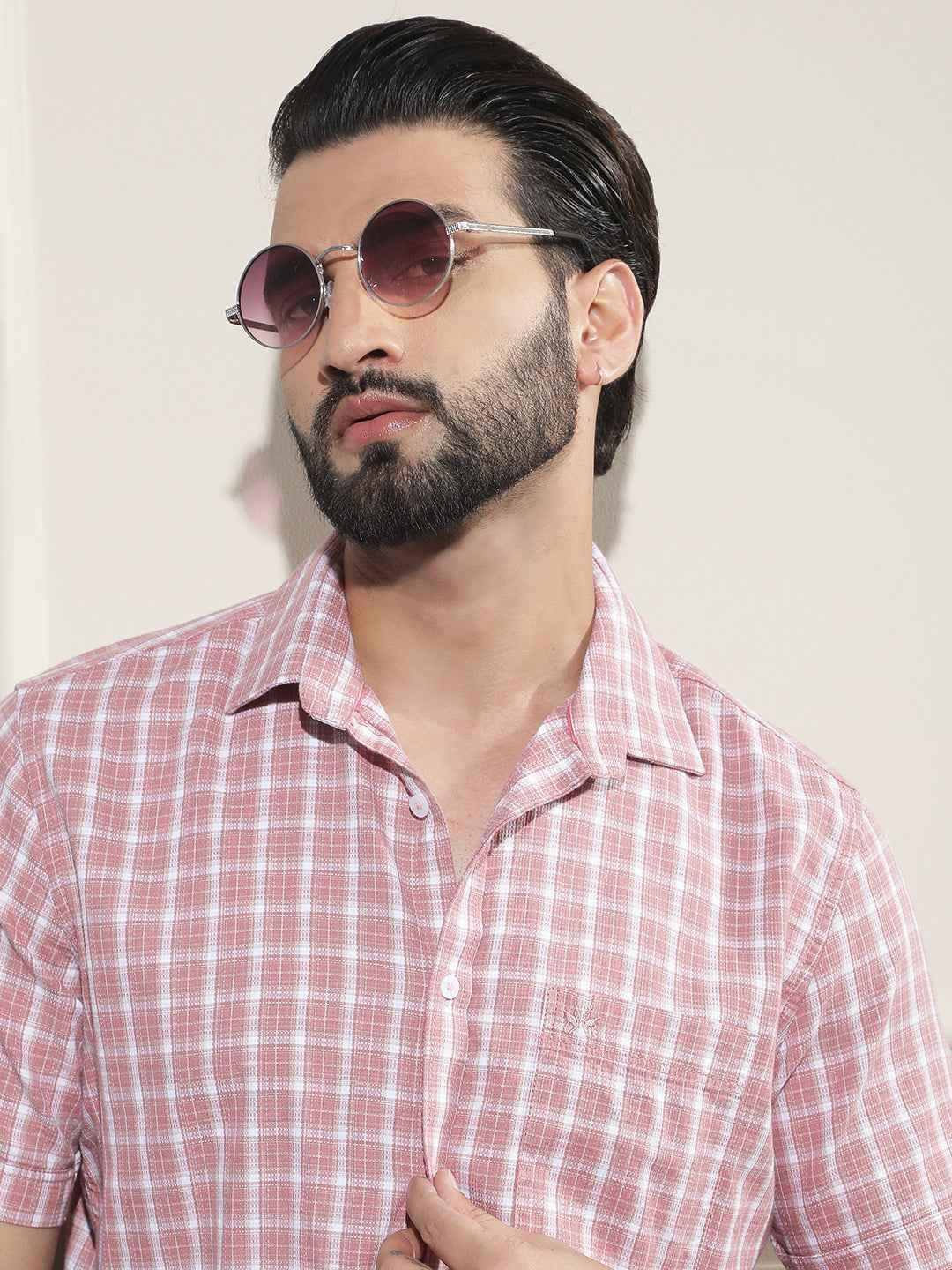 Peach Checked 100% Cotton Shirt
