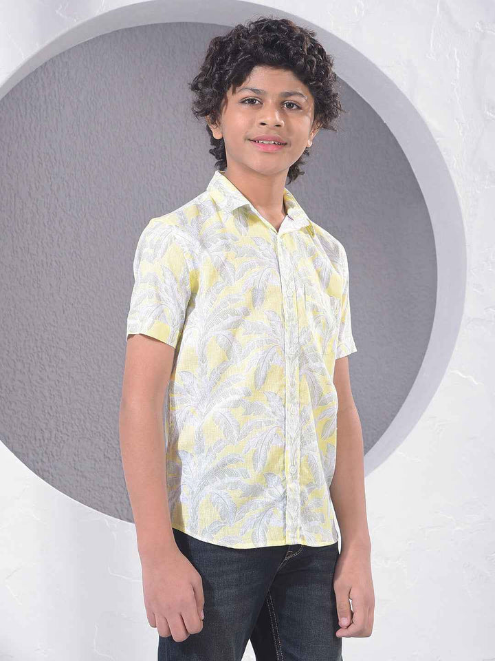 Yellow Botanical Print Linen Shirt