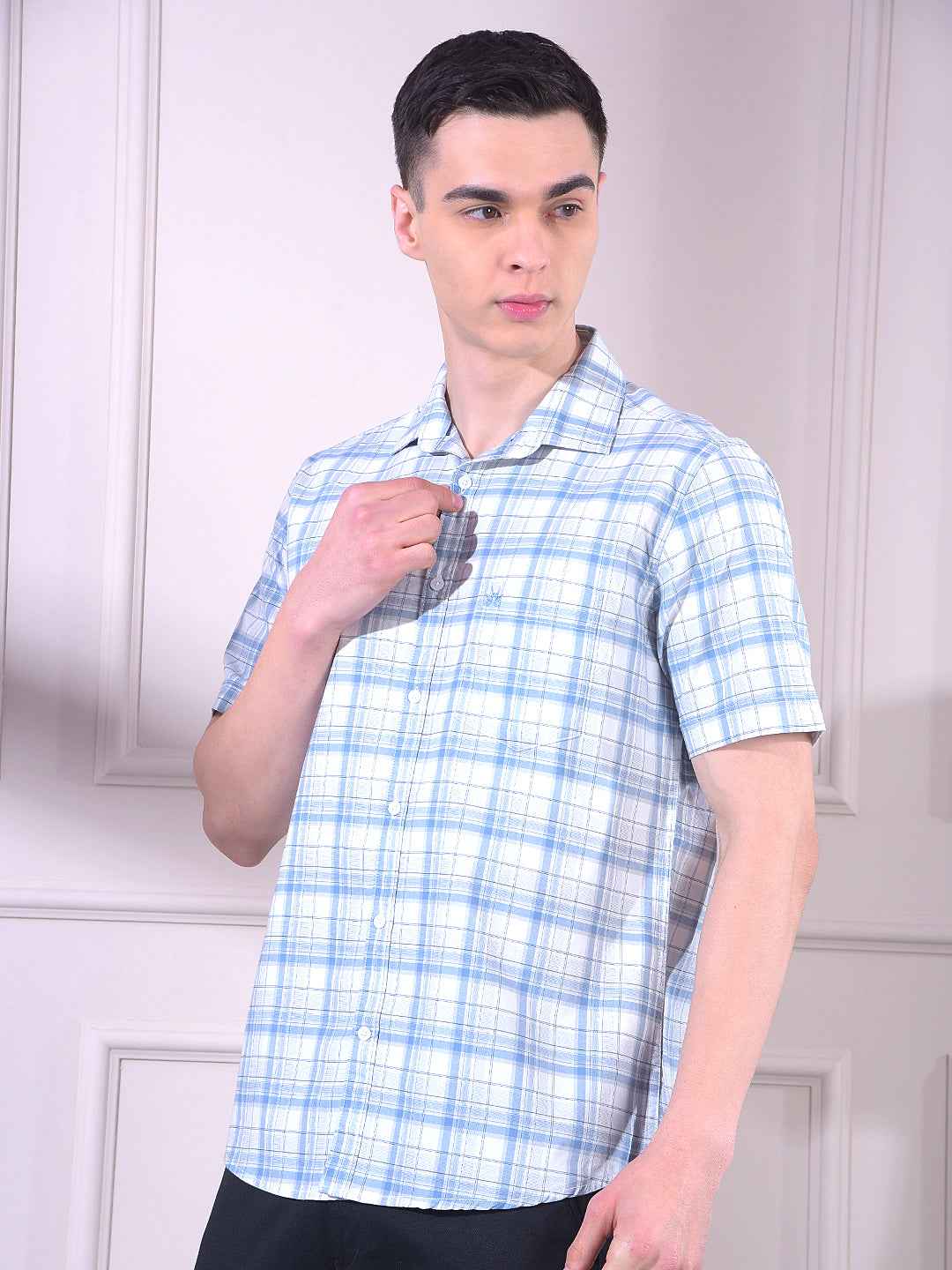 Blue 100% Cotton Checked Shirt