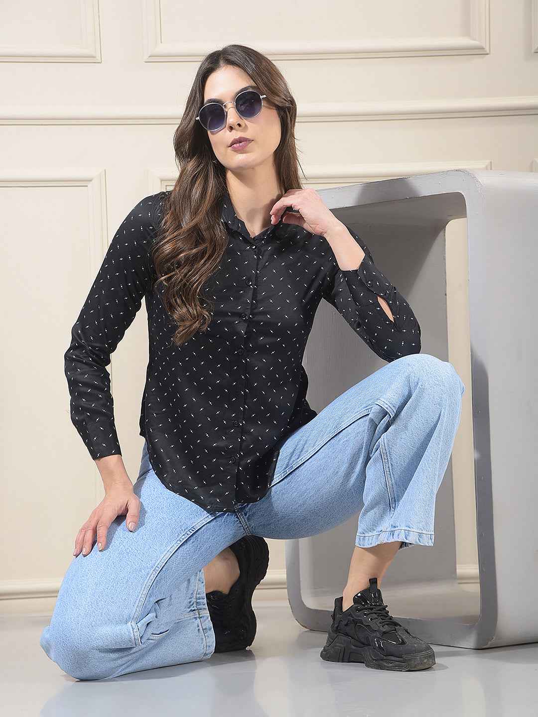 Black Printed Modal Shirt